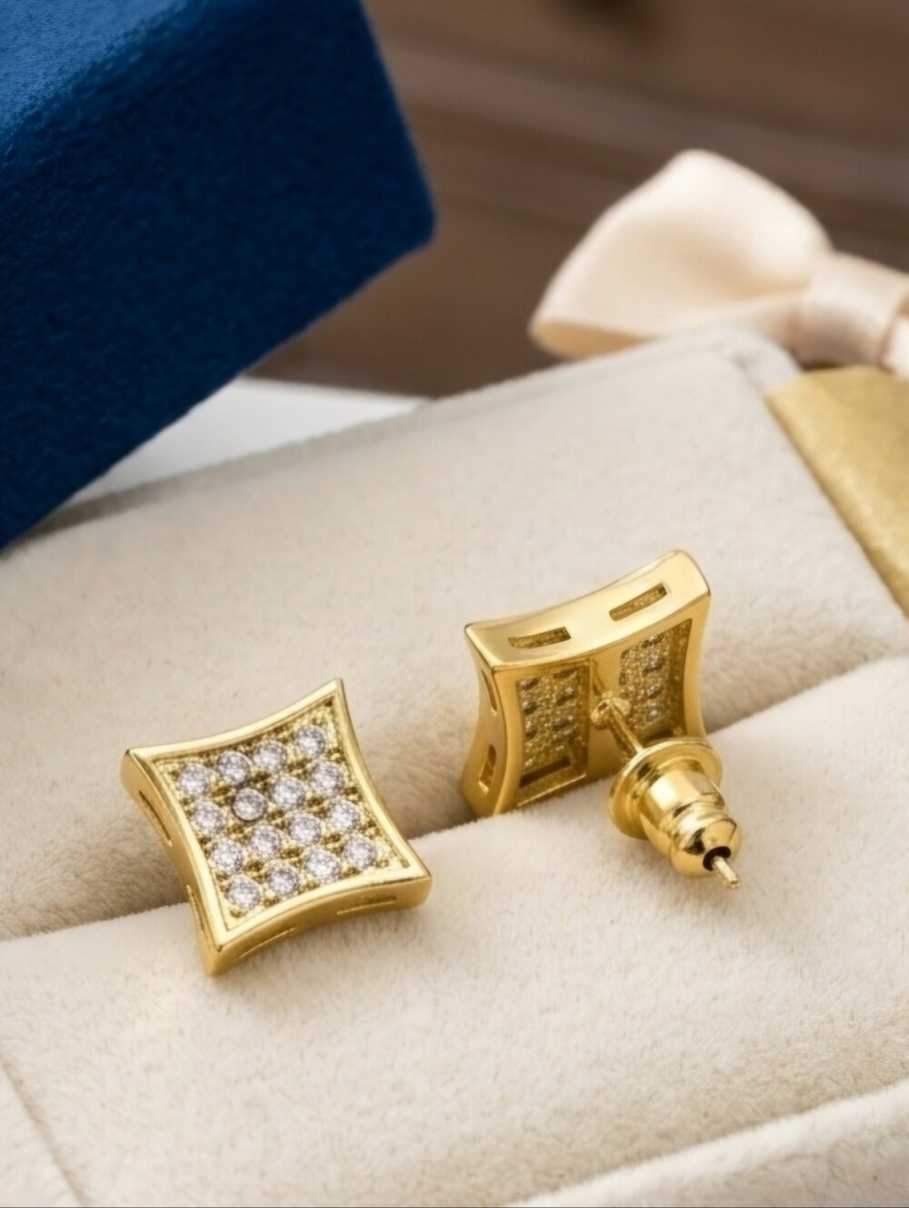 Mens Square Micropave Earrings